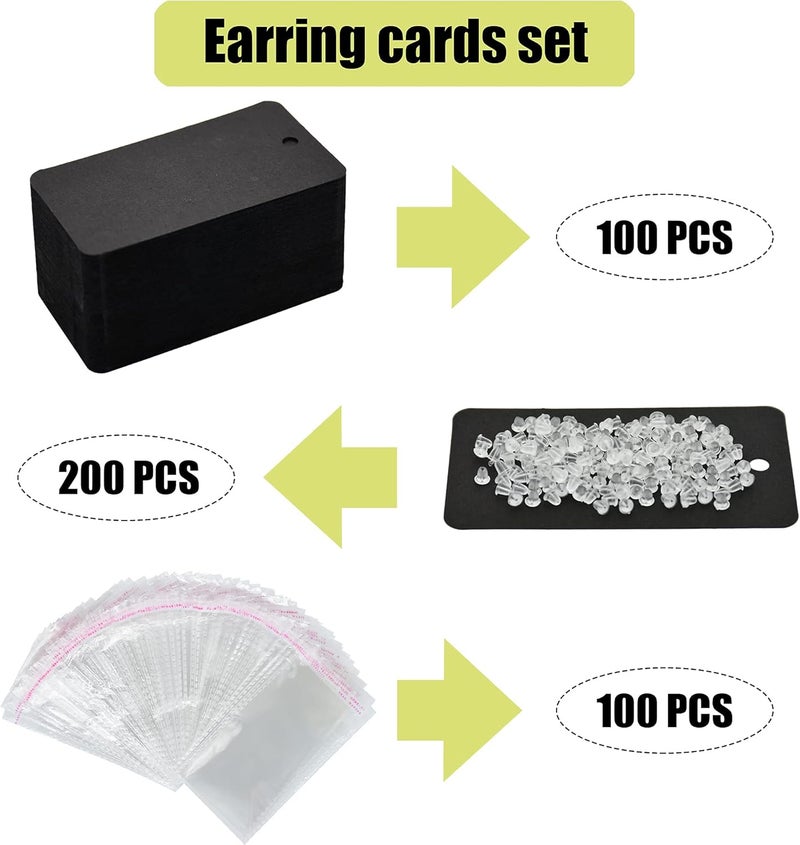 Twavang Black Earring Display Cards with 100Pcs Earring Holder Cards, 200 Pcs Ear Backs and 100Pcs Jewelry Packaging Bag for Earrings Necklace Jewelry Display (3.5" x 2.3" Inches) - Image 3